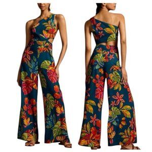 Farm Rio x Anthropologie Tropical Floral One-Shoulder Cut Out One Piece Jumpsuit